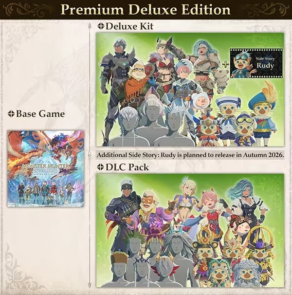 Zawartość Deluxe Packa i DLC Packa dla Monster Hunter Stories 3: Twisted Reflection. Źródło: Capcom / Steam.