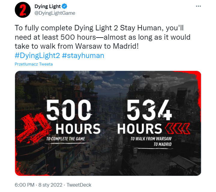 Dying Light 2 - ukończenie gry na 100% zajmie 500 godzin - ilustracja #1