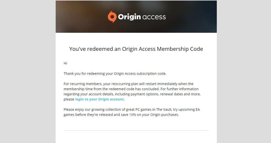 Jeśli otrzymałeś na swój email przypięty do konta Origin taką wiadomość, to gratulujemy! - Nie ma powodu do obaw – Twoje konto Origin nie zostało zhackowane - wiadomość - 2019-11-22