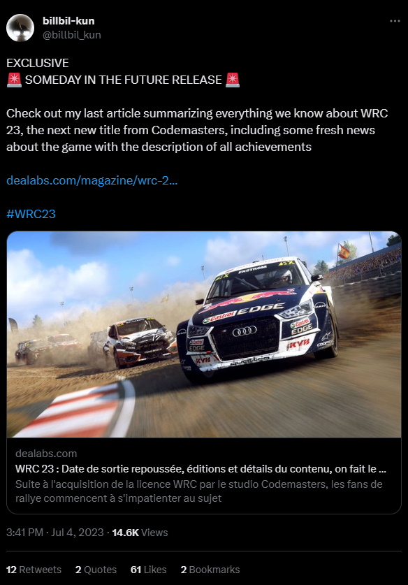 WRC 23 od Codemasters mogło zaliczyć wewnętrzną obsuwę - ilustracja #1