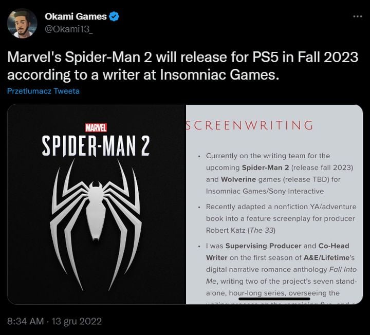Przybliżony termin premiery Spider-Mana 2 na PS5 wyrwał się deweloperowi - ilustracja #1