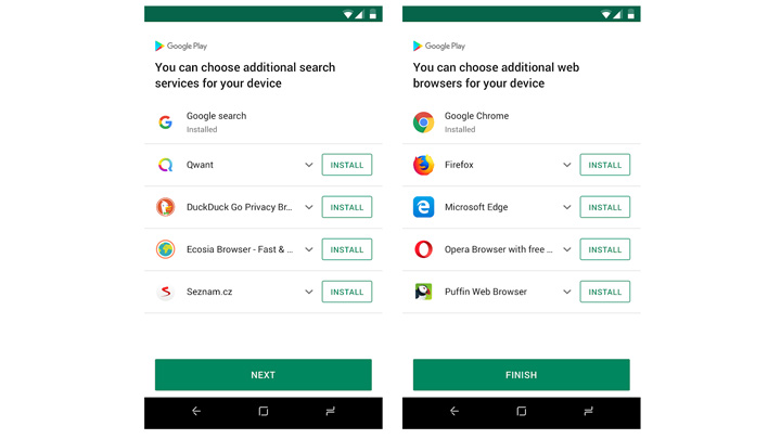 Takie ekrany ukażą się naszym oczom, gdy otworzymy Google Play po raz pierwszy po zainstalowaniu planowanej aktualizacji Androida. - Google ułatwi wybór przeglądarki na Androidzie - wiadomość - 2019-04-19
