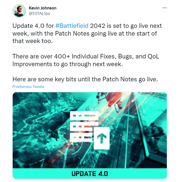 400 poprawek i ulepszeń do Battlefielda 2042 - to zaoferuje patch 4.0 - ilustracja #1