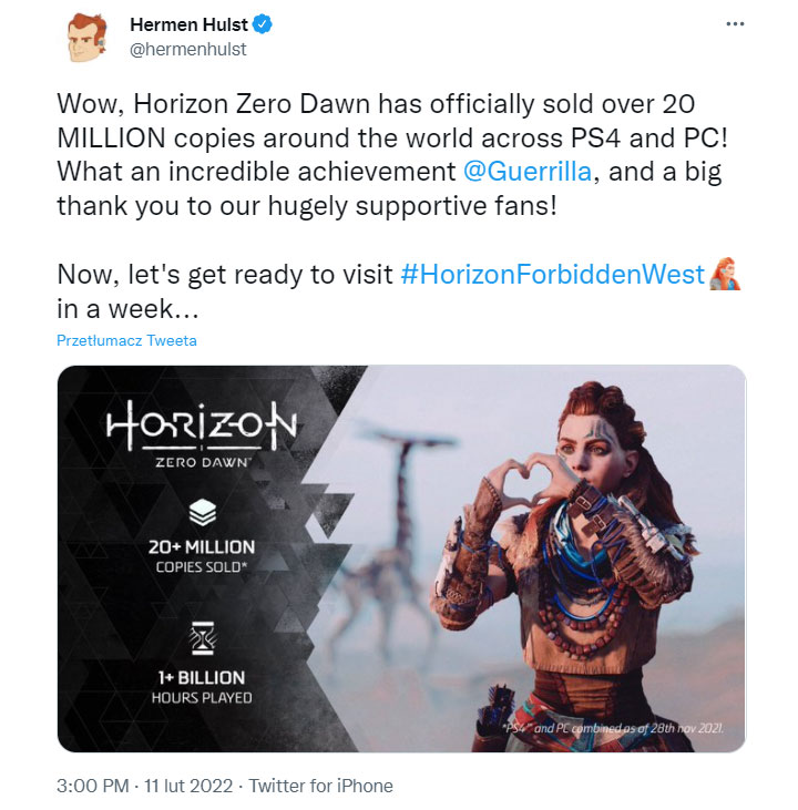 Horizon: Zero Dawn - sprzedaż przekroczyła 20 mln egzemplarzy - ilustracja #1