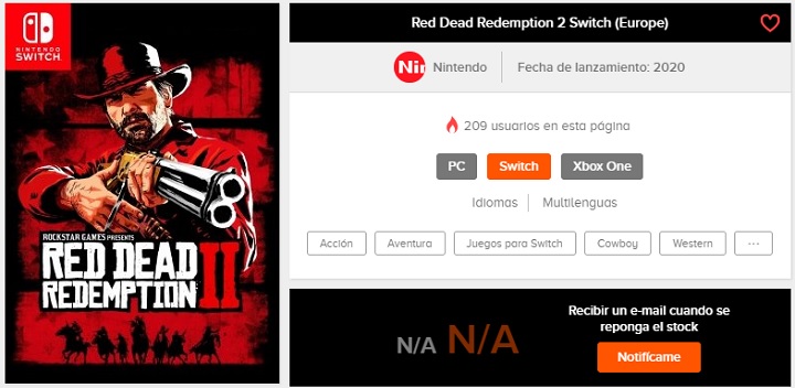 Spójrzmy prawdzie w oczy – szanse na to, że Red Dead Redemption II kiedykolwiek trafi na Nintendo Switch, są wyjątkowo marne. - Hiszpański sklep umieścił w ofercie RDR2 na Nintendo Switch. A także GTA 6 i Bully 2 - wiadomość - 2020-01-02