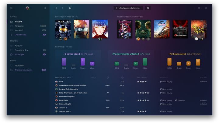 Tak ma wyglądać jeden z paneli w nowym kliencie GOG Galaxy. - Nadchodzi GOG Galaxy 2.0. Integracja z konsolami i innymi platformami - wiadomość - 2019-05-22