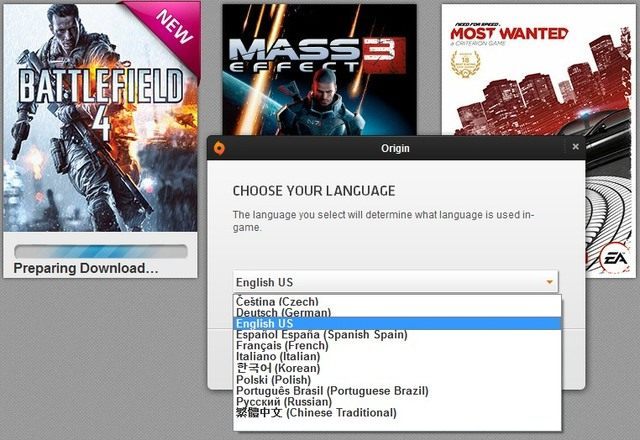 Posiadając wersję worldwide klucza i uruchamiając instalację na angielskiej wersji Origina, możemy swobodnie wybrać docelowy język gry. - Battlefield 4 w Polsce dostępny także z angielskimi głosami - wiadomość - 2013-10-31