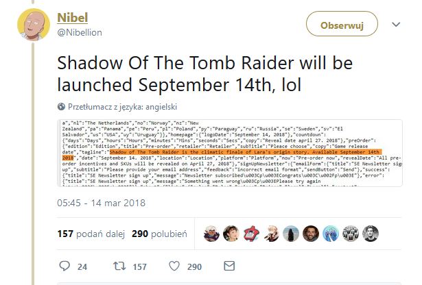 Osoby odpowiedzialne za prowadzenie strony marki Tomb Raider nie są zbyt dobre w ukrywaniu informacji. / Źródło: Twitter - Nowego Tomb Raidera poznamy jutro; wyciekła data premiery [Aktualizacja: mamy nagranie teasera] - wiadomość - 2018-03-15