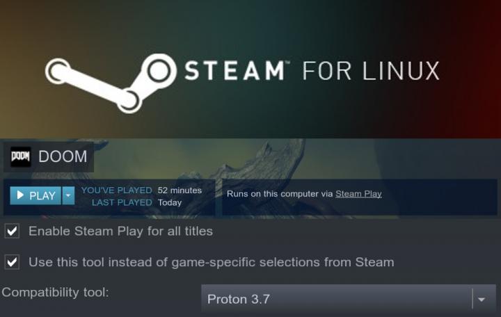 Zaznaczając odpowiednie opcje, zagramy np. w Dooma na Linuksie. - Steam Play pozwoli uruchamiać gry z Windows na Linuksie - wiadomość - 2018-08-25