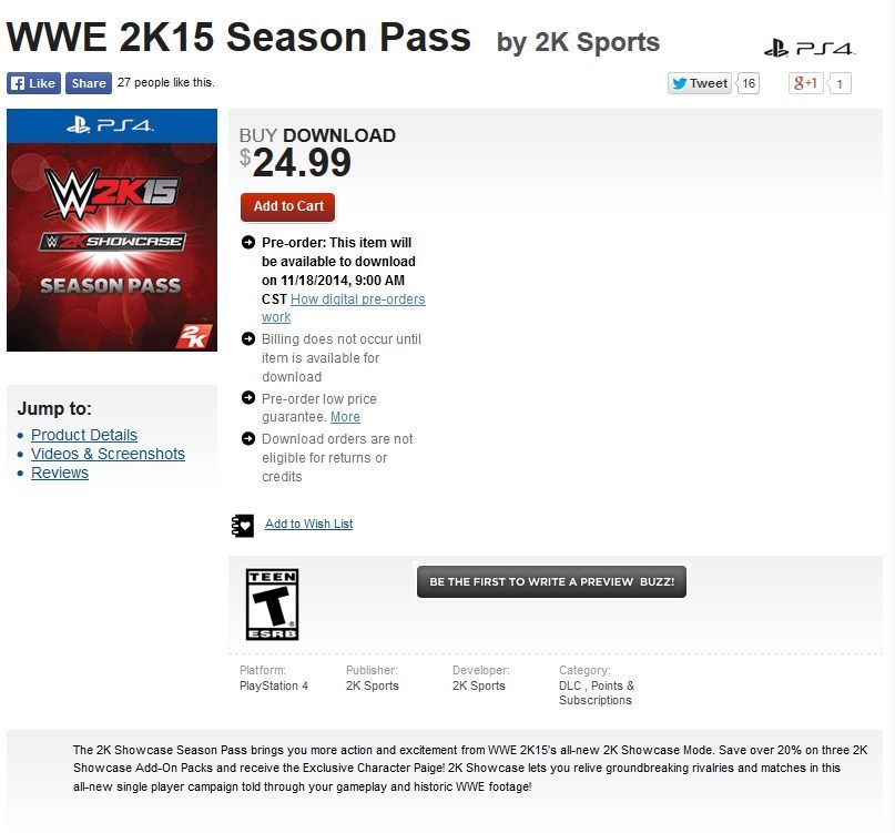 Sklep GameStop rozpoczął już przedpremierową sprzedaż Season Passów do WWE 2K15 - Wieści ze świata (The Evil Within, Forza Horizon 2, Geometry Wars 3: Dimensions) 8/10/14 - wiadomość - 2014-10-09