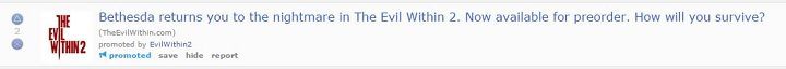 Reklama The Evil Within 2 w serwisie Reddit to raczej nie przypadek. (źródło obrazka: NeoGAF) - Reklamy na Reddicie zdradzają istnienie The Evil Within 2 - wiadomość - 2017-06-11