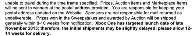 Fragment regulaminu głoszący premierę konsoli Xbox One pod koniec listopada. - Xbox One - premiera nastąpi pod koniec listopada? - wiadomość - 2013-09-01