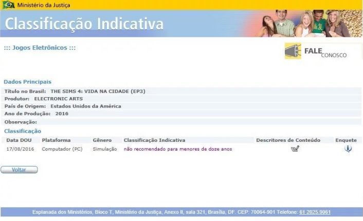 Informacja z brazylijskiej strony klasyfikacyjnej. - The Sims 4 – nowy dodatek o życiu w mieście jeszcze w tym roku? - wiadomość - 2016-08-18