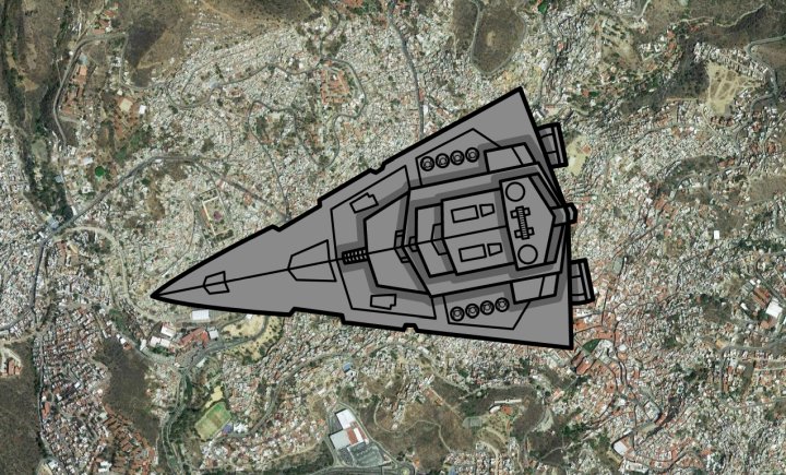 Gwiezdny niszczyciel ze Star Wars nad Warszawą - porównaj rozmiary statków z własnym domem - ilustracja #2