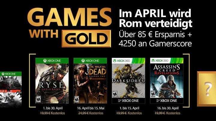 Games with Gold w kwietniu - Ryse, The Walking Dead: Season Two, Darksiders, Assassin's Creed: Revelations - ilustracja #1