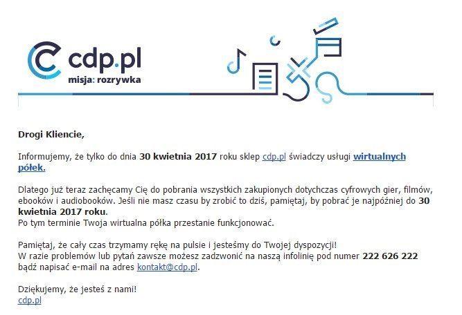 Mail wysłany przez CDP.pl / Źródło: https://twitter.com/PowiedzialemPL