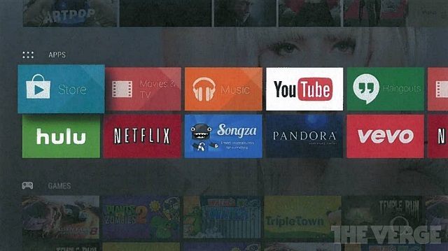 Android TV umożliwi korzystanie z różnych aplikacji. / Źródło: The Verge. - Android TV odpowiedzią Google na Amazon Fire TV? - wiadomość - 2014-04-08