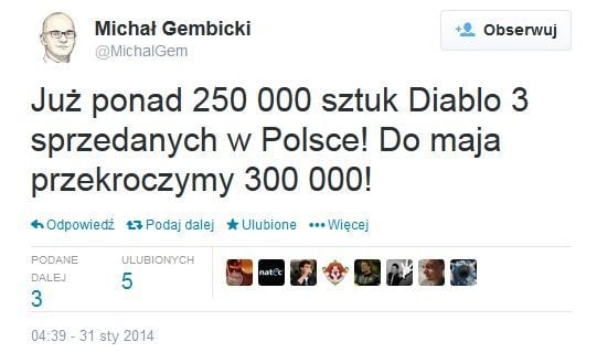 „Dyrektor zarządzający firmy CDP.pl nie kryje zadowolenia ze sprzedaży Diablo III w Polsce