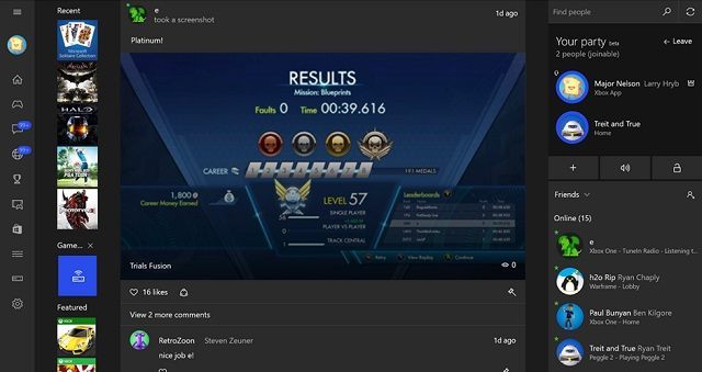 Aplikacja Xbox dla Windowsa 10 daje dostęp do szeregu rozmaitych funkcji (streaming gier, zarządzanie profilem, przeglądanie osiągnięć itd.). - Wndows 10 - strumieniowanie gier z Xboksa One dostępne dla wszystkich - wiadomość - 2015-07-20