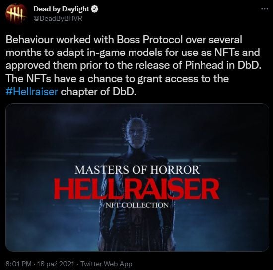 Confusion about Dead by Daylight in Hellraiser;  all thanks to NFT - illustration №1