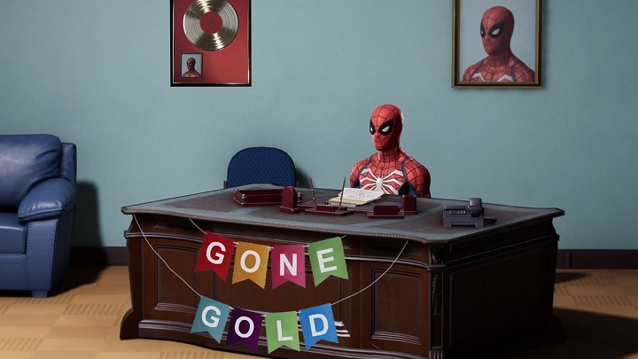 Studio postanowiło uczcić koniec prac nawiązaniem do znanego kadru z serialu z lat 60. - Spider-Man od Insomniac Games ozłocony - wiadomość - 2018-07-30