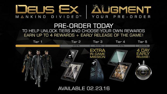 Deus Ex: Rozłam Ludzkości - bonusy do pre-orderów uzależnione są od liczby złożonych zamówień. - Deus Ex: Rozłam Ludzkości ukaże się 23 lutego 2016 roku i otrzyma edycję kolekcjonerską - wiadomość - 2015-08-31