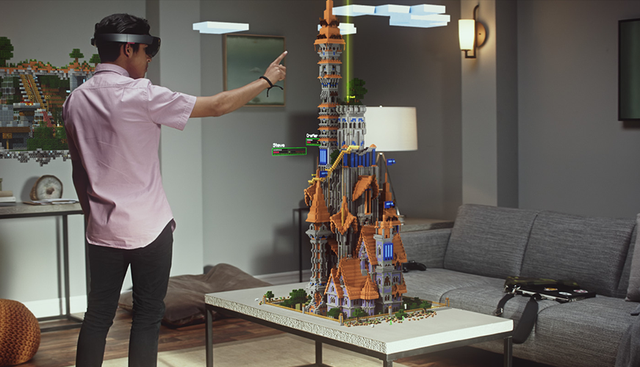 Microsoft HoloLense pozwala na generowanie tzw. rzeczywistości rozszerzonej. - Microsoft HoloLens – prezentacja możliwości urządzenia na przykładzie Minecrafta - wiadomość - 2015-06-15