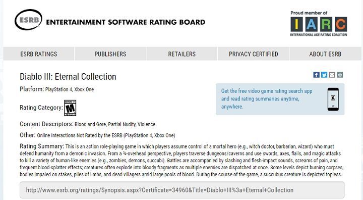 Diablo III: Eternal Collection w bazie ESRB. - Powstaje Diablo III: Eternal Collection na PS4 i XOne - wiadomość - 2017-06-05