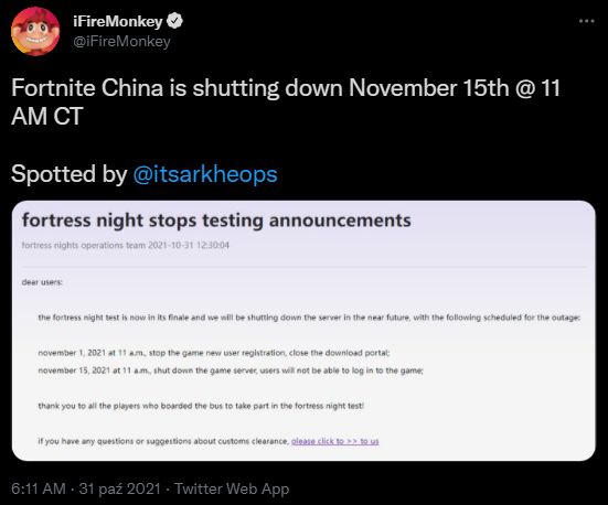 Koniec Fortnite w Chinach; serwery gry zostaną wkrótce zamknięte - ilustracja #1
