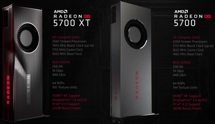 Porównanie specyfikacji nowych Radeonów. Źródło: AMD - Recenzje kart AMD Radeon RX 5700 i RX 5700 XT - mogło być gorzej - wiadomość - 2019-07-08