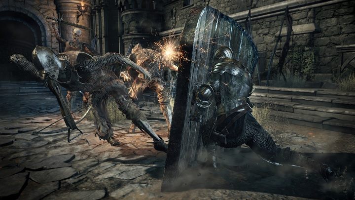 Wykorzystanie drzwi jako tarczy to jedna z pomniejszych atrakcji, jakie oferuje drugi dodatek. - Premiera Dark Souls III: The Ringed City - wiadomość - 2017-03-28