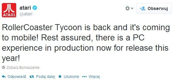 Atari obiecuje „PC-towe doświadczenie” dla fanów serii Rollercoaster Tycoon.