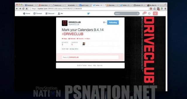 Twórcy gry DriveClub ogłaszają datę premiery na Twitterze. Źródło: PlayStation Nation. - DriveClub ukaże się 9 kwietnia? Zawirowania z terminem premiery gry - wiadomość - 2014-03-04
