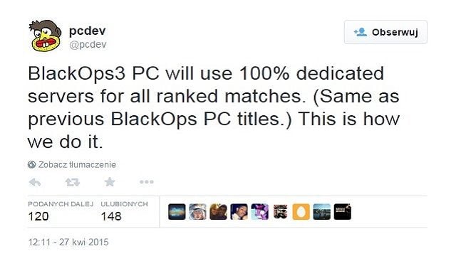 Pcdev potwierdził dedykowane serwery w wersji PC. - Call of Duty: Black Ops III – nowe szczegóły o wersji PC - wiadomość - 2015-04-28