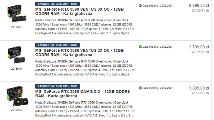 GeForce RTX 3060 nawet za 3500 zł; sklepy zawyżają ceny - ilustracja #1