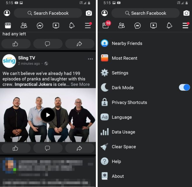 Dark Mode w Facebook Lite. Źródło: Android Police