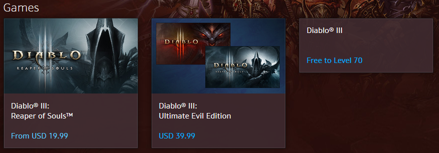 Tak wyglądał sklep po usunięciu Diablo III z listy gier dostępnych do kupna. - Diablo III już niedługo w modelu free-to-play? - wiadomość - 2016-03-15