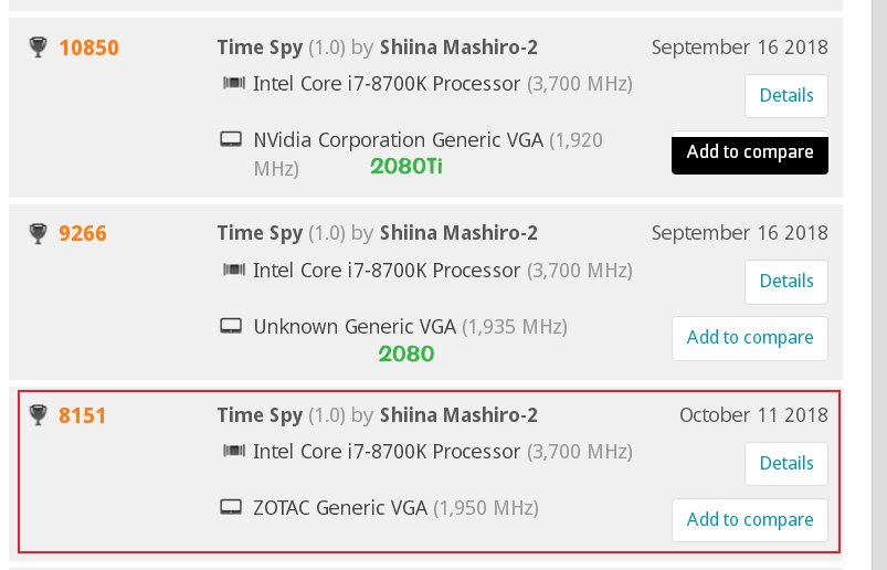 Opublikowane wyniki testu porównawczego zawierają jedynie ogólny wynik karty - Nvidia GeForce RTX 2070 jedynie odrobinę szybsza od GTX 1080 - wiadomość - 2018-10-15