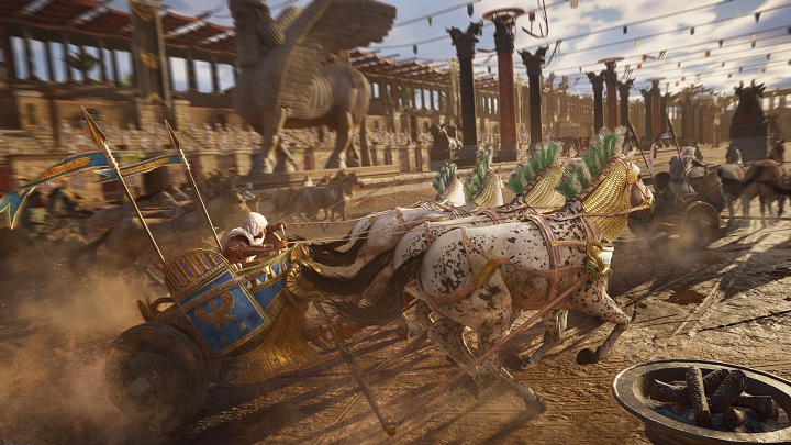 Zniszczenie wozu rywala to niezbyt sportowa zagrywka, ale czego się nie robi dla osiągnięć. - Assassin's Creed: Origins - wyciekła lista osiągnięć oraz informacje o DLC - wiadomość - 2017-10-10