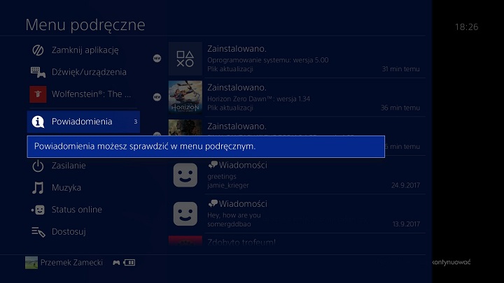 Wielu graczy z pewnością ucieszy się na wieść, że wraz z nowym oprogramowaniem w szybkim menu pojawił się zegarek. - PlayStation 4 otrzymało firmware 5.0 - wiadomość - 2017-10-03