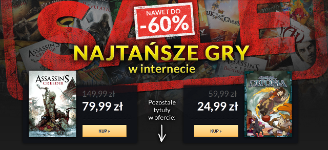 Sklep cdp.pl znacznie poszerzył swoją ofertę przecenionych gier. - Assassin’s Creed III, Revelations, Brootherhood, Chaos on Deponia i inne tytułu w drugiej fali promocji cdp.pl - wiadomość - 2013-01-28
