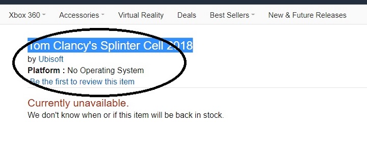 Tom Clancy’s Splinter Cell 2018 w sklepie Amazon. - Splinter Cell - wkrótce zapowiedź nowej części? - wiadomość - 2018-03-13