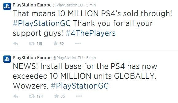 Sony informuje o sprzedaży PS4 na Twitterze.