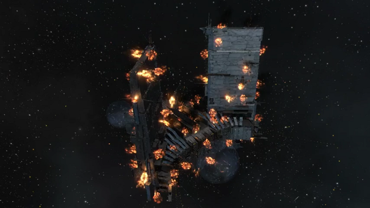 Keepstar na sekundy przed ostatecznym wybuchem. - Ponad 5700 graczy Eve Online zniszczyło największą strukturę w kosmosie - wiadomość - 2016-12-13