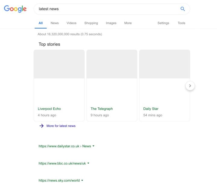 Strona wyszukiwania po wejściu w życie ACTA 2 – według Google.