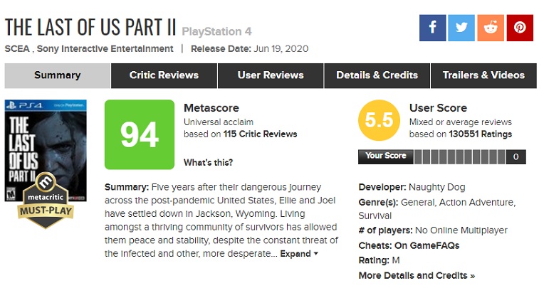 Metacritic: The Last of Us 2 nie wpłynęło na zmiany w systemie ocen - ilustracja #2
