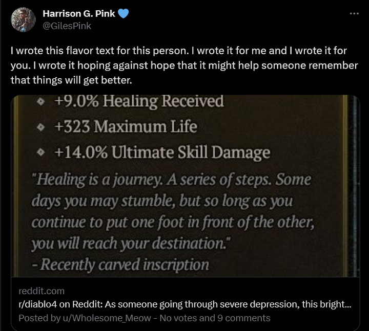 Opis przedmiotu w Diablo 4 pomógł osobie z depresją i nawet Blizzard zareagował - ilustracja #1