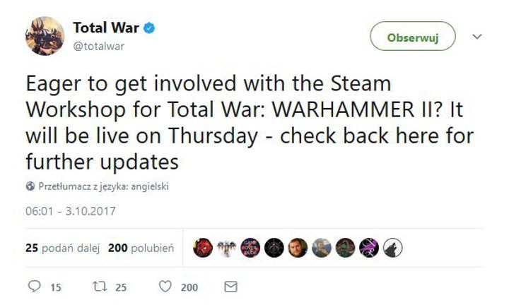 Źródło: Twitter - Total War: Warhammer II - wsparcie dla modów od jutra - wiadomość - 2017-10-04