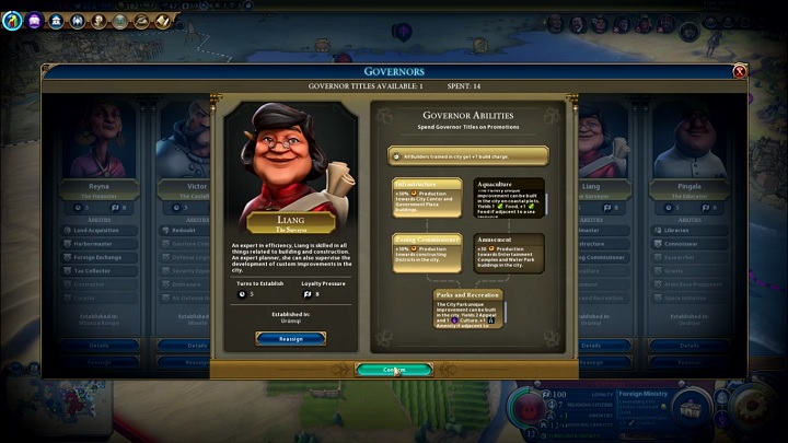 Gubernatorzy pozwolą podtrzymać lojalność miast i zapewnią dodatkowe korzyści dla rządzących. - Sid Meier's Civilization VI: Rise and Fall –  twórcy prezentują atrakcje dodatku - wiadomość - 2018-01-17