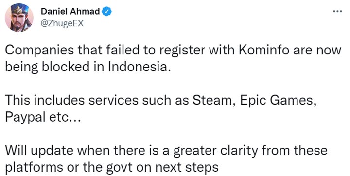 Indonezja odcina dostęp do Steam, Epic Games Store i innych platform online [Aktualizacja] - ilustracja #2